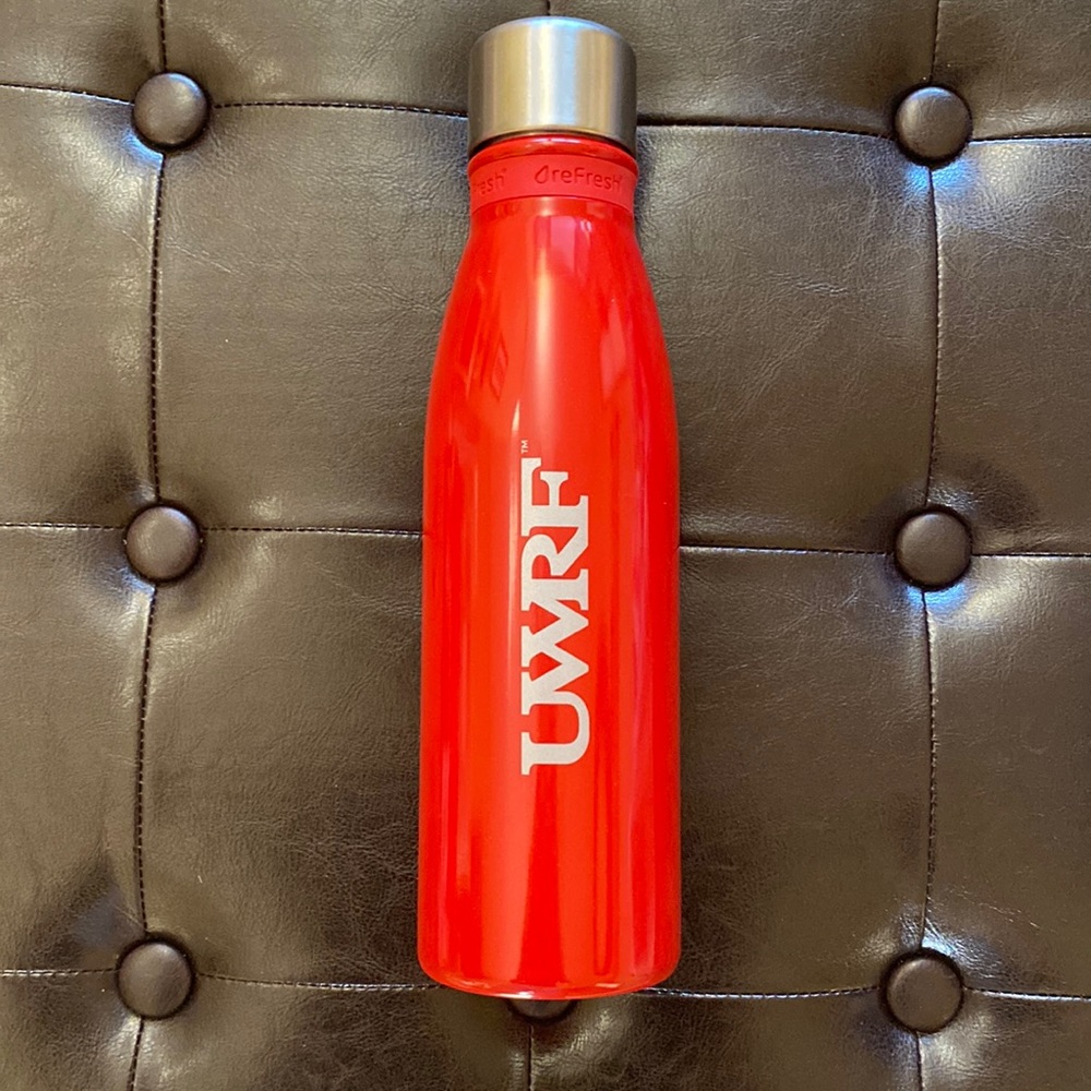 Red UWRF University of Wisconsin River Falls Metal College Water Bottle